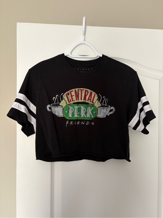 FRIENDS Tops - FRIENDS Central Perk Crop Tee - Black with White Sleeves